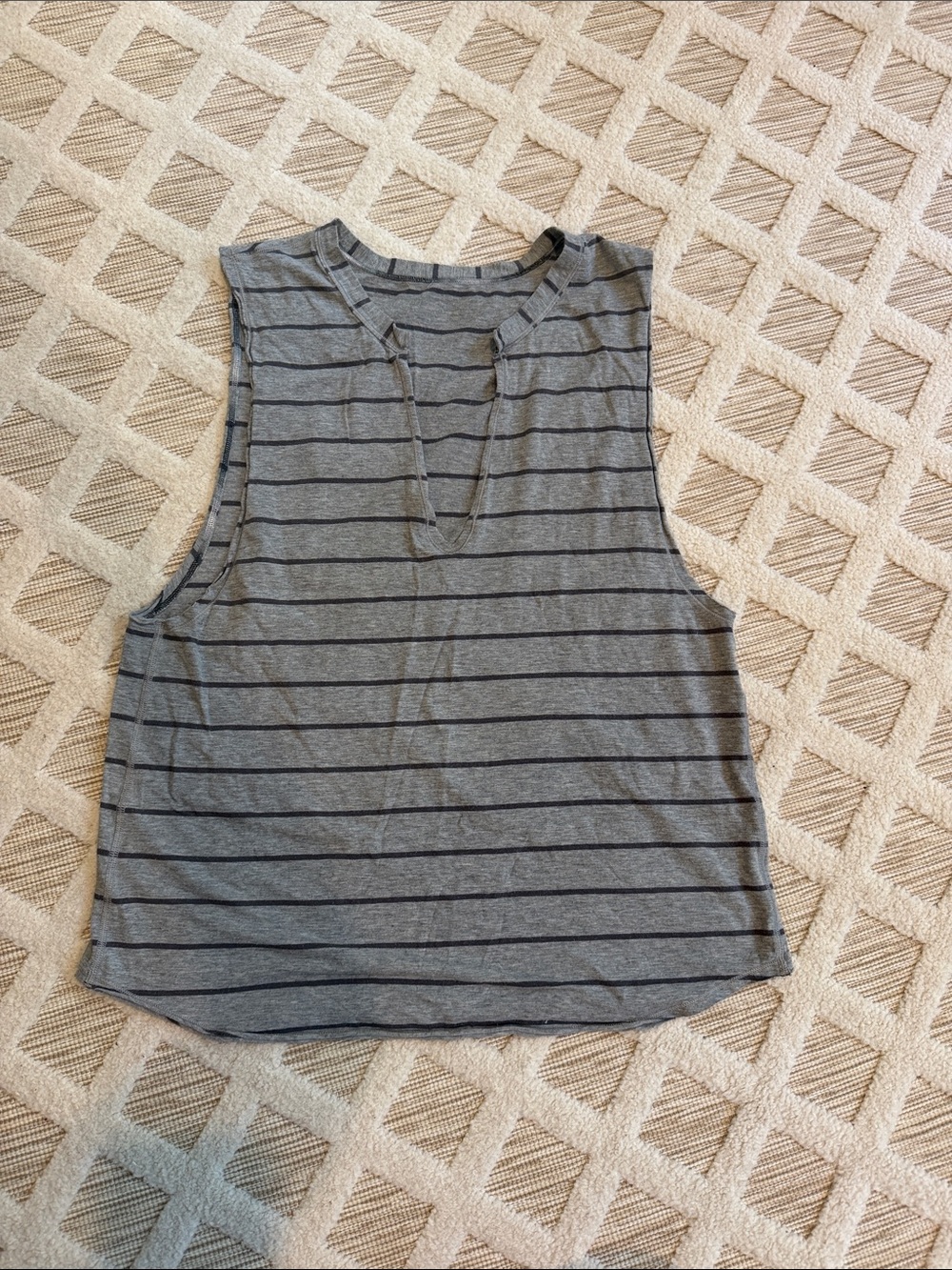 lululemon athletica Gray Striped Sleeveless Notch Tank